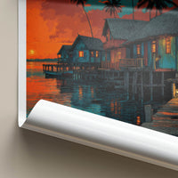 Bocas del Toro Poster - Panama Travel Art - Stilt Houses Sunset Wall Decor