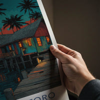 Bocas del Toro Poster - Panama Travel Art - Stilt Houses Sunset Wall Decor
