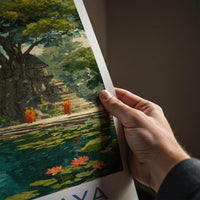 Bodh Gaya Poster - India Travel Art - Bihar Ancient Temple Pond Home Decor