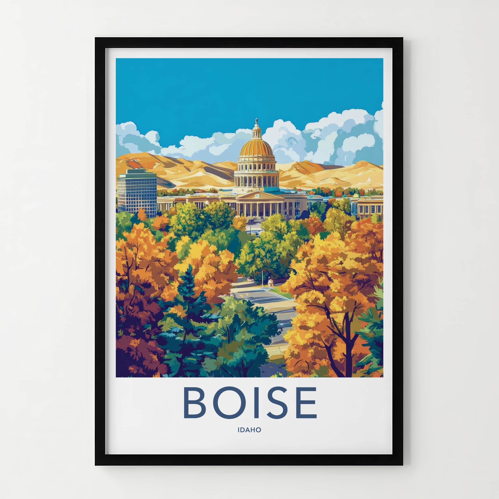 Boise Poster - Idaho Travel Art - Autumn Capitol Mountains Home Decor