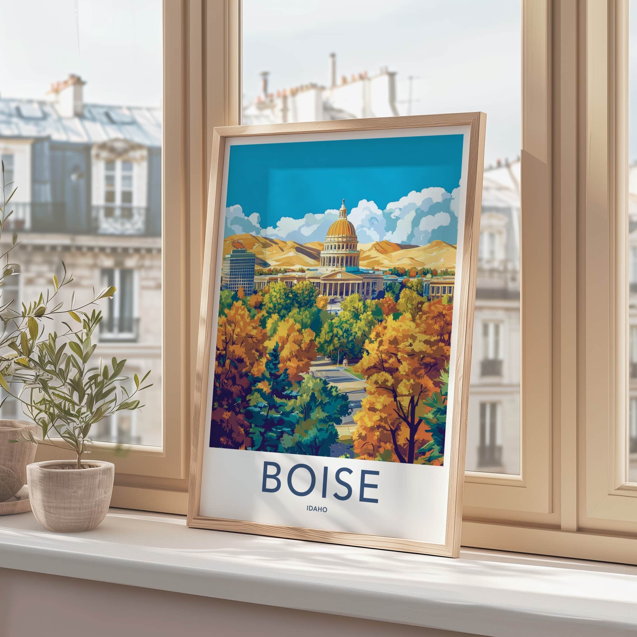 Boise Poster - Idaho Travel Art - Autumn Capitol Mountains Home Decor