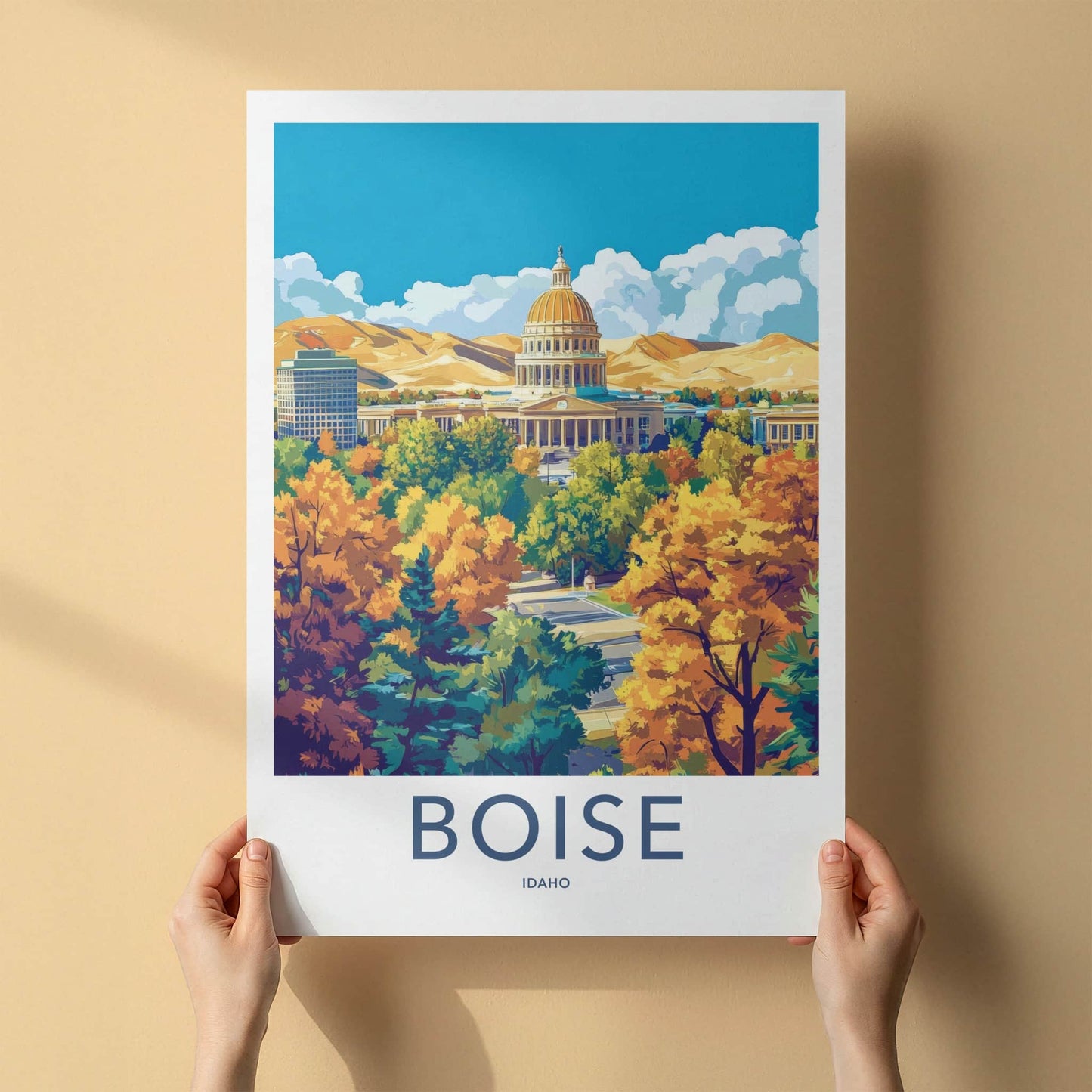 Boise Poster - Idaho Travel Art - Autumn Capitol Mountains Home Decor