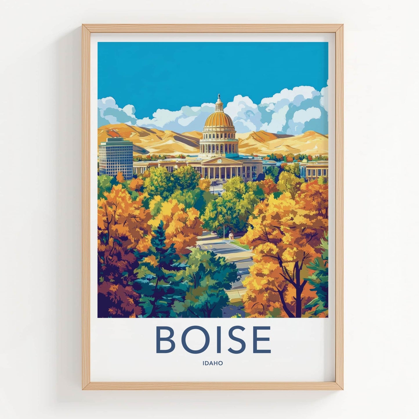 Boise Poster - Idaho Travel Art - Autumn Capitol Mountains Home Decor