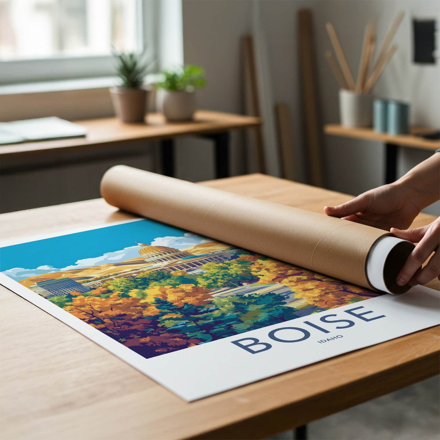 Boise Poster - Idaho Travel Art - Autumn Capitol Mountains Home Decor