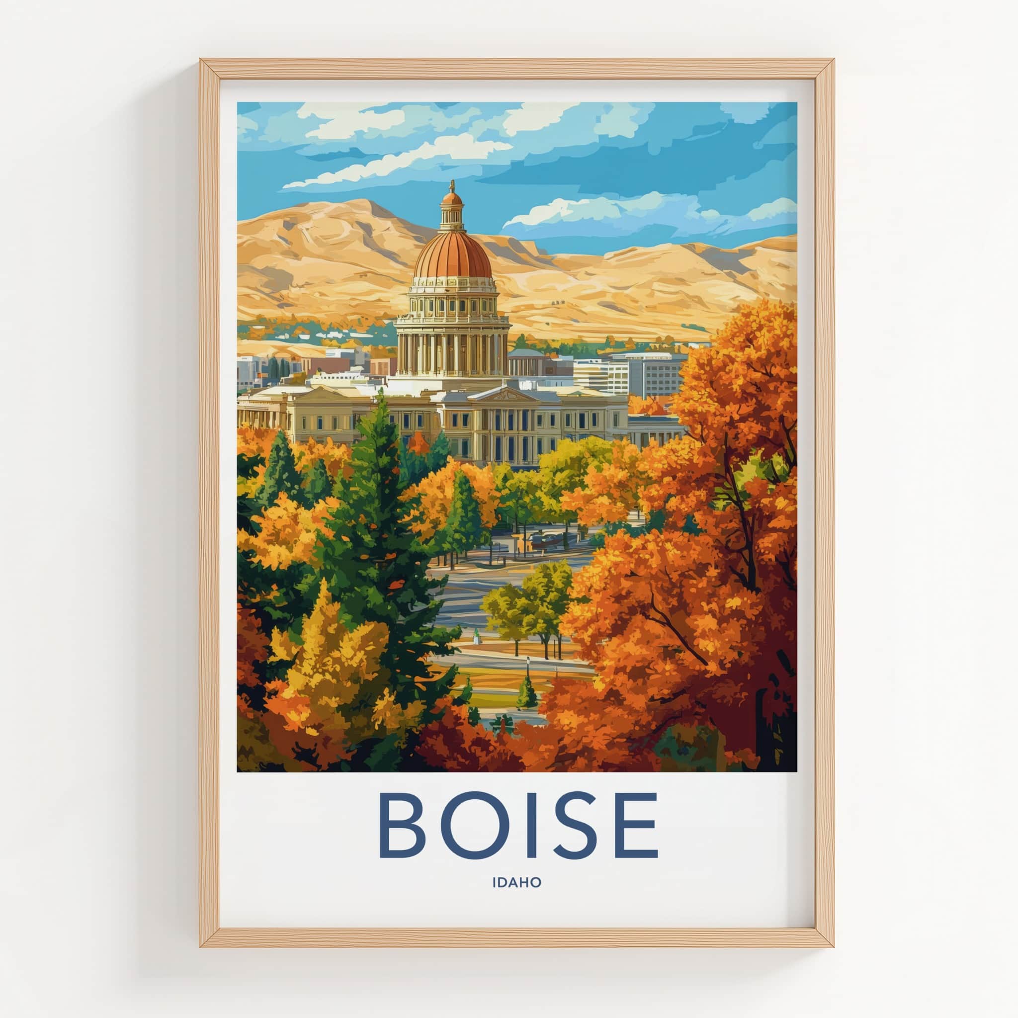 Boise Poster - Idaho Travel Art - Autumn Capitol Mountains Wall Decor