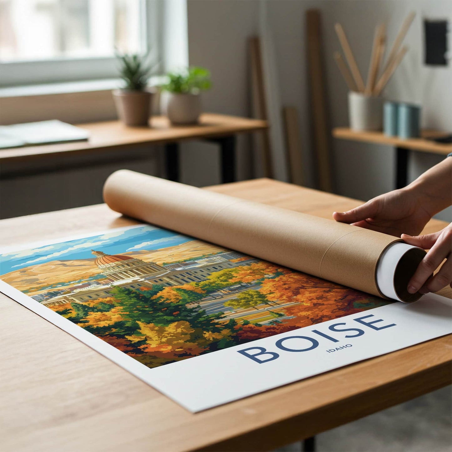 Boise Poster - Idaho Travel Art - Autumn Capitol Mountains Wall Decor