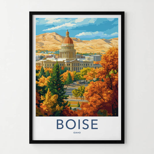 Boise Poster - Idaho Travel Art - Autumn Capitol Mountains Wall Decor