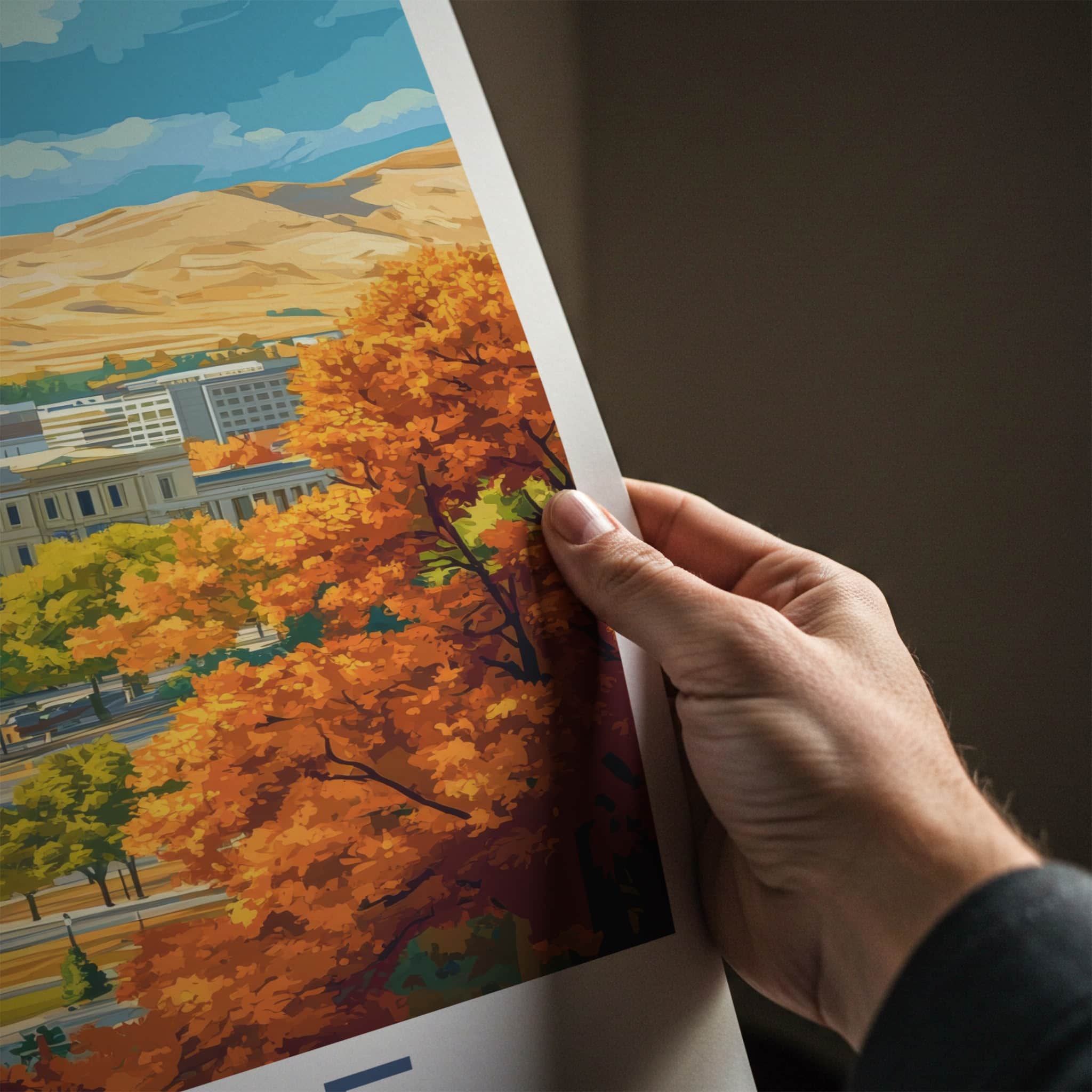 Boise Poster - Idaho Travel Art - Autumn Capitol Mountains Wall Decor