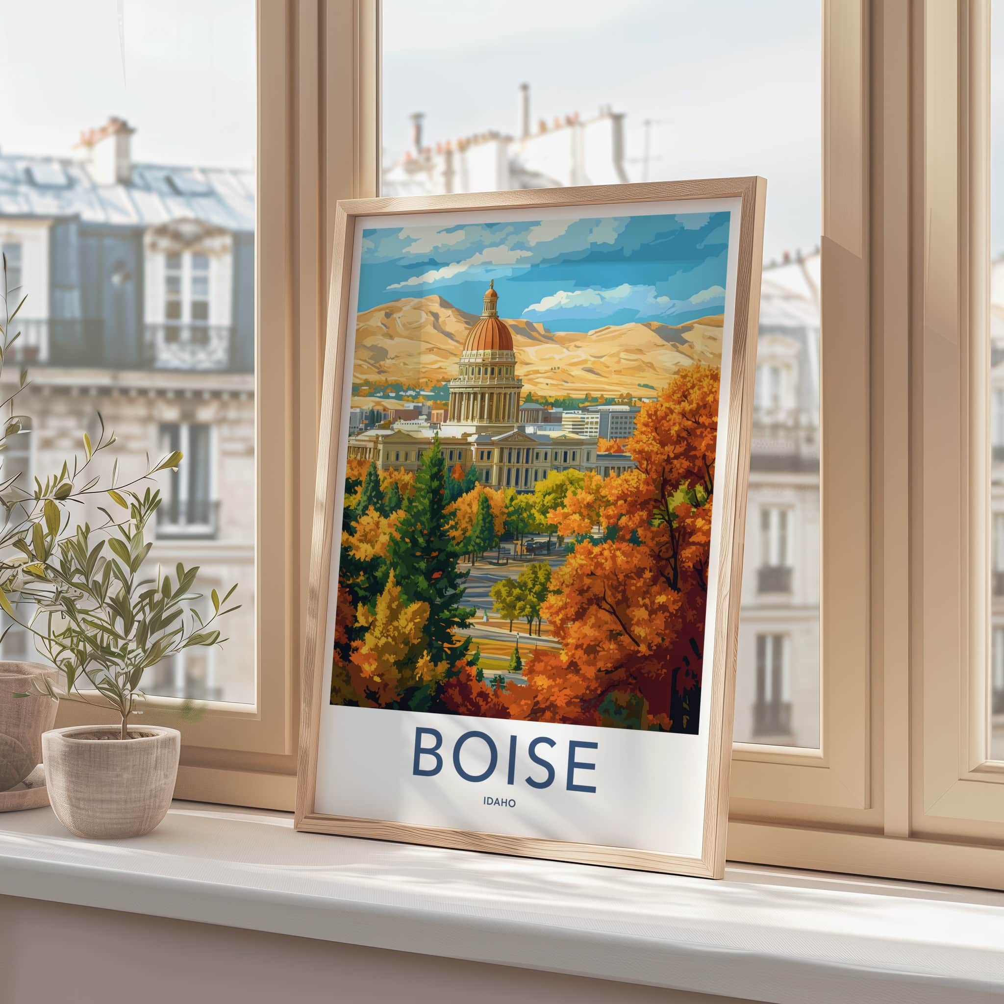 Boise Poster - Idaho Travel Art - Autumn Capitol Mountains Wall Decor
