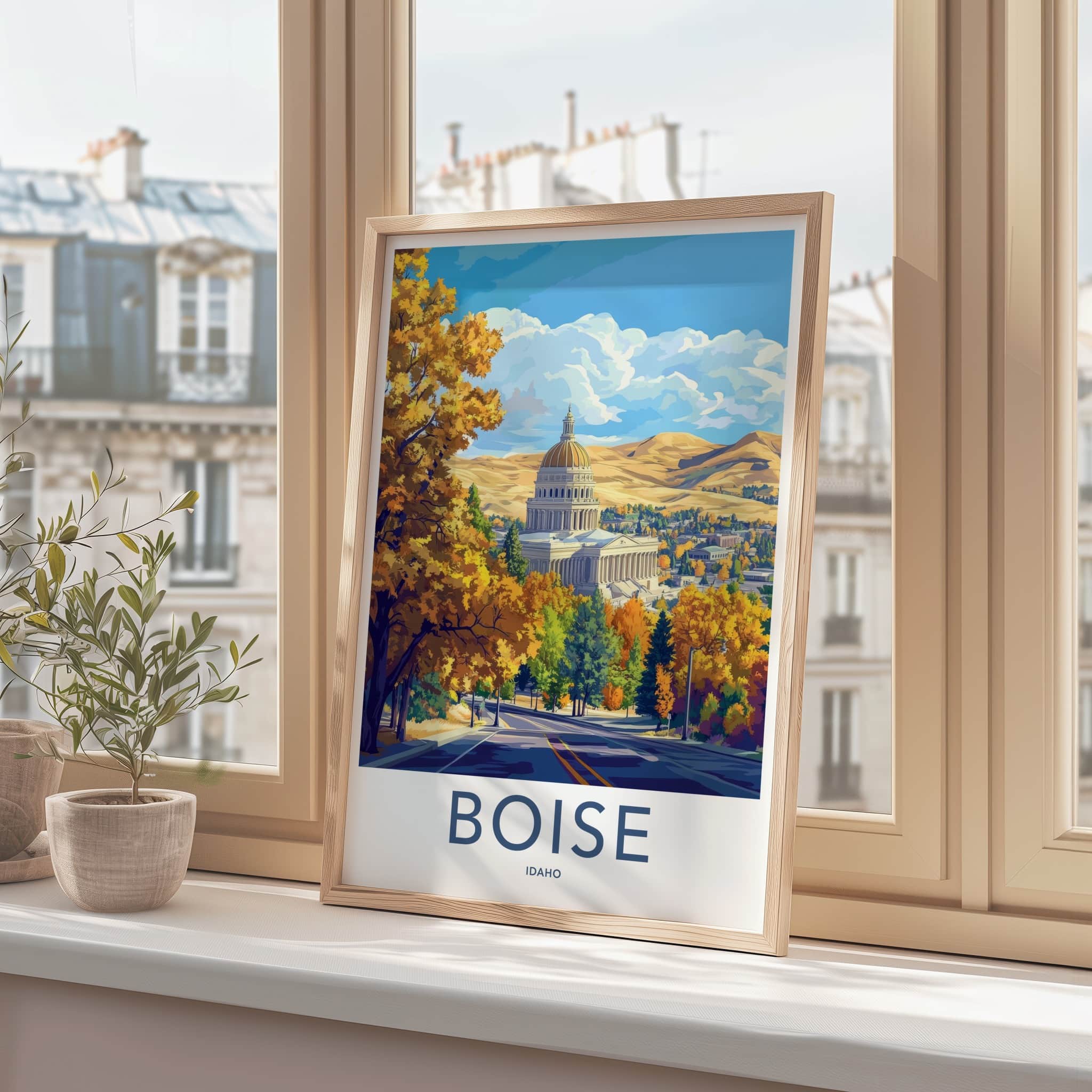 Boise Poster - Idaho Travel Art - Autumn Capitol Scene Home Decor