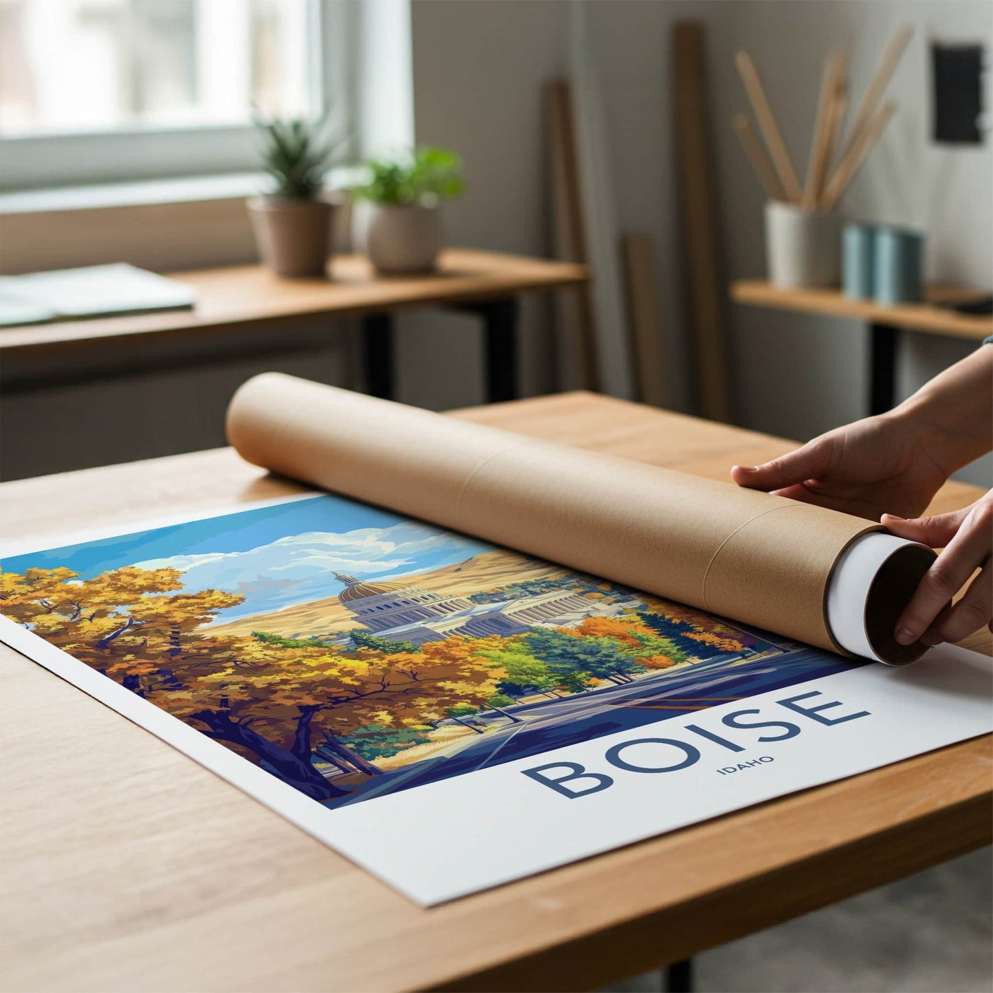 Boise Poster - Idaho Travel Art - Autumn Capitol Scene Home Decor