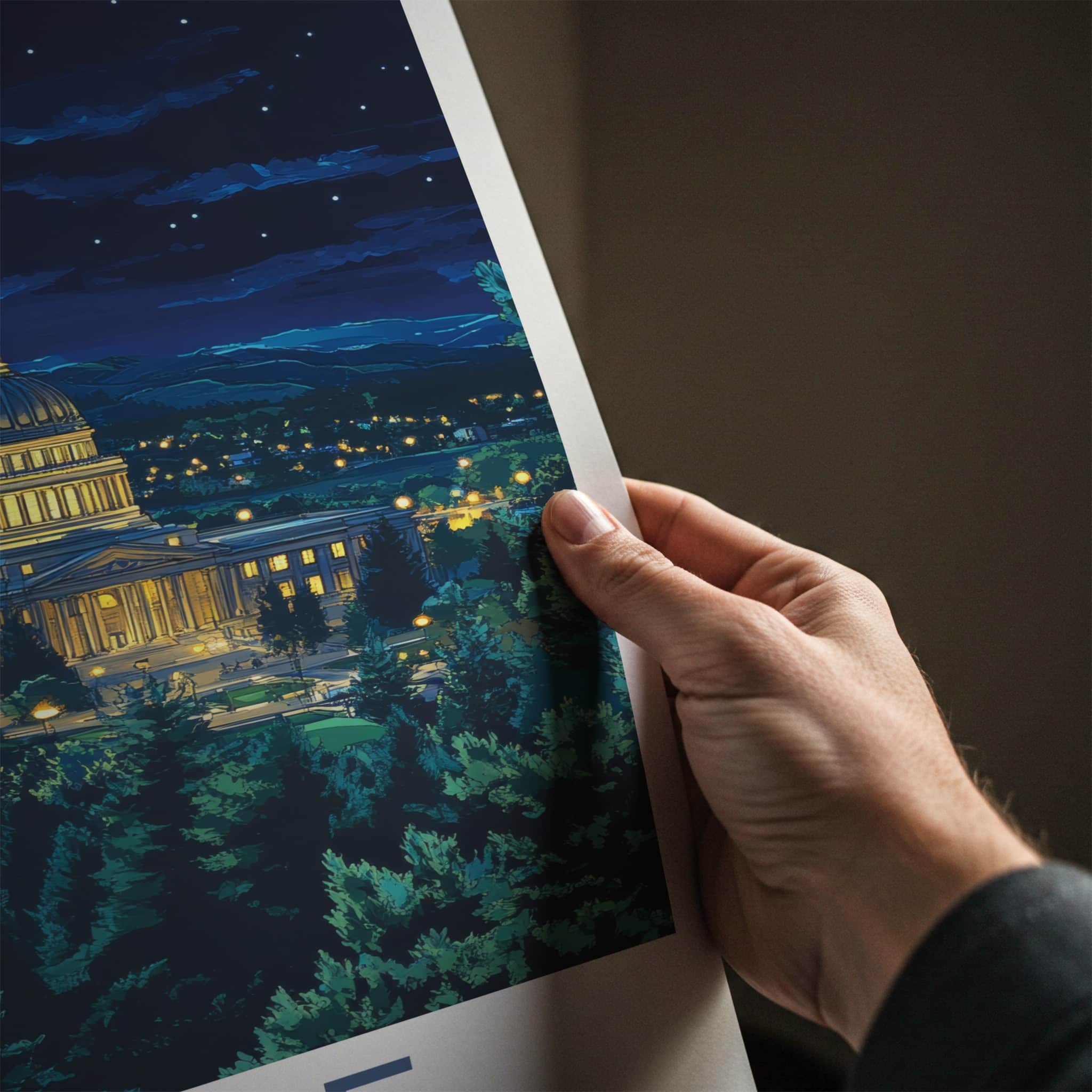 Boise Poster - Idaho Travel Art - Capitol Moonlit Night Home Decor