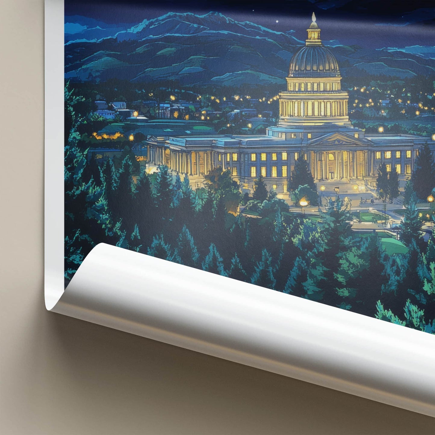 Boise Poster - Idaho Travel Art - Capitol Moonlit Night Home Decor