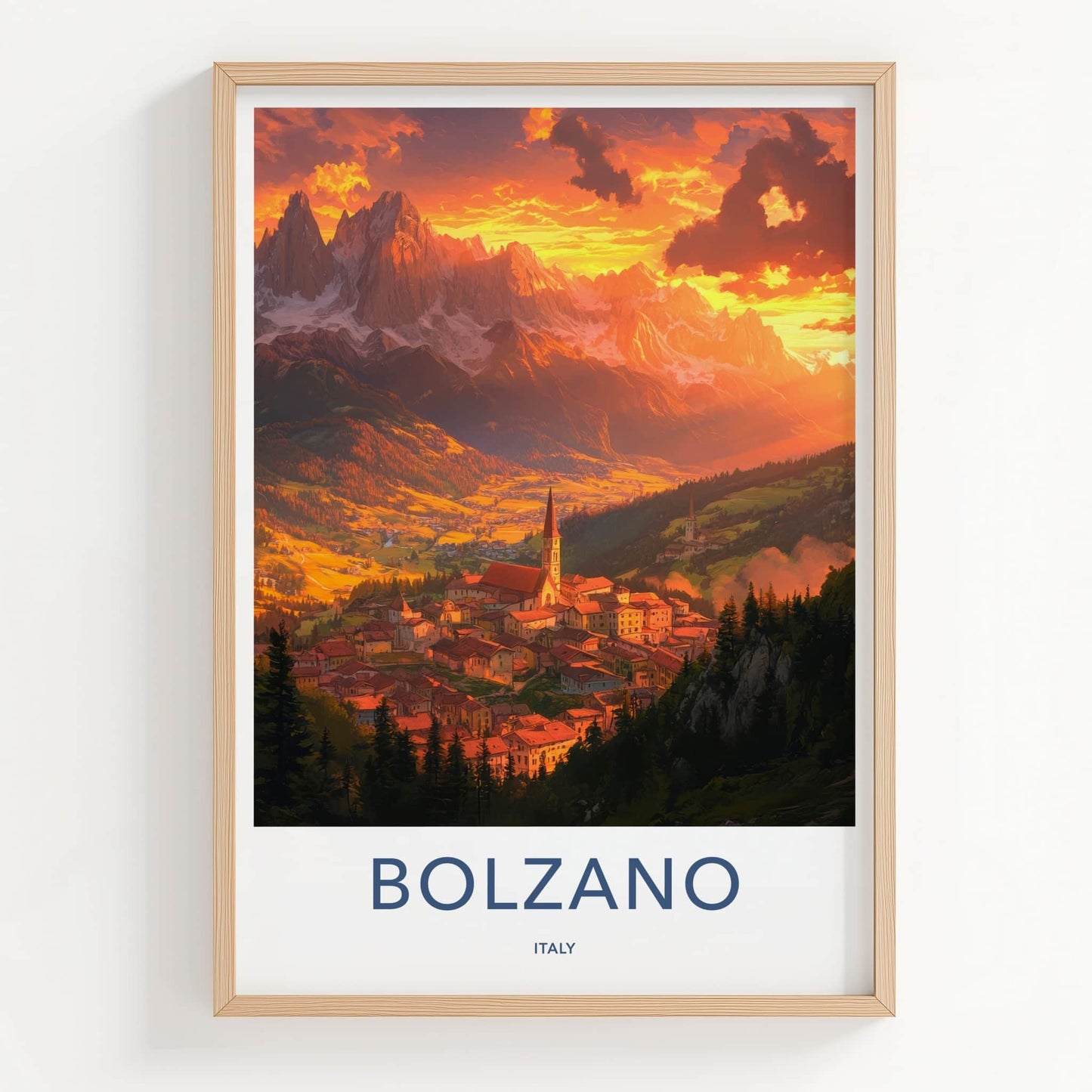Bolzano Poster - Italy Travel Art - Alpine Village Sunset Wall Decor