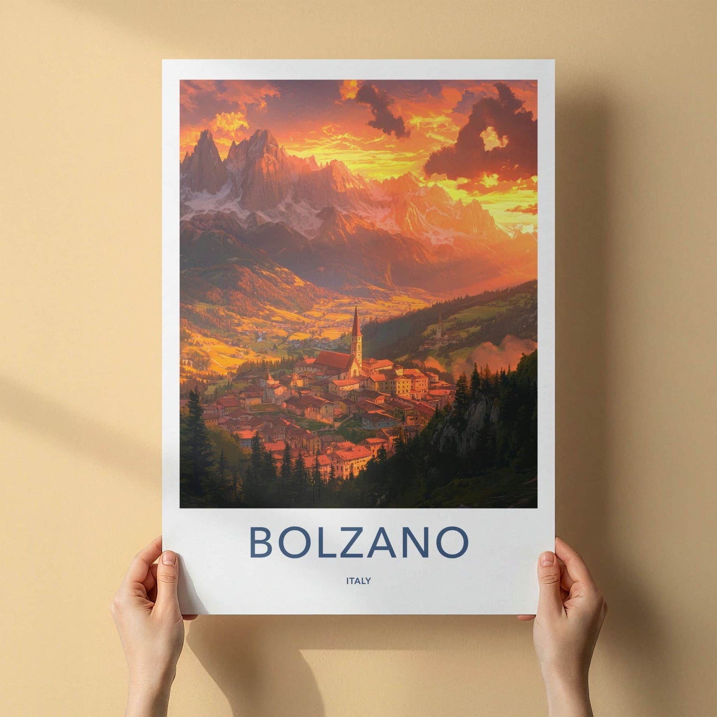 Bolzano Poster - Italy Travel Art - Alpine Village Sunset Wall Decor