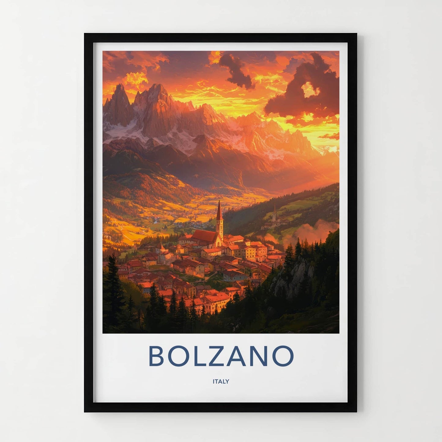 Bolzano Poster - Italy Travel Art - Alpine Village Sunset Wall Decor