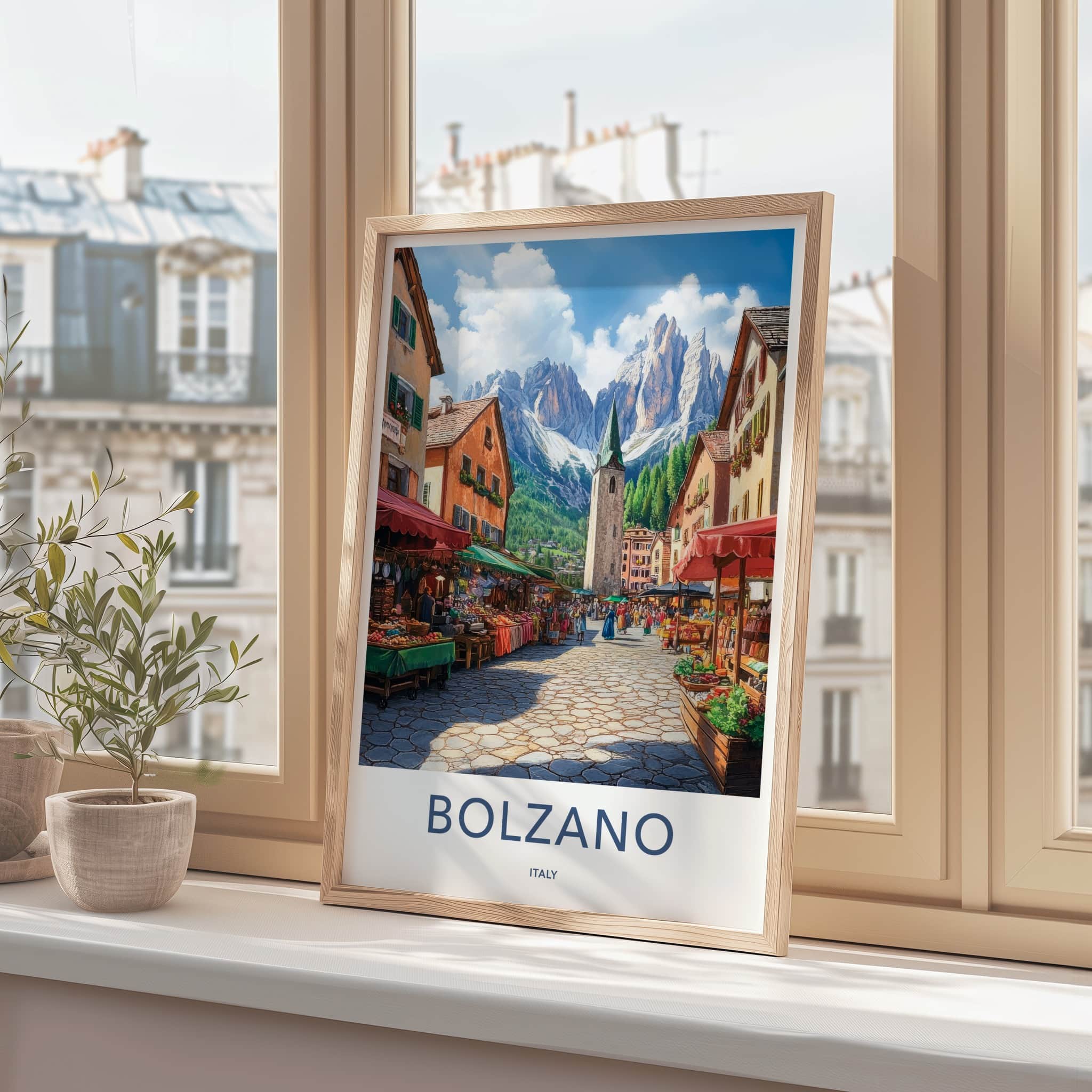 Bolzano Poster - Italy Travel Art - Mountain Village Market Home Decor