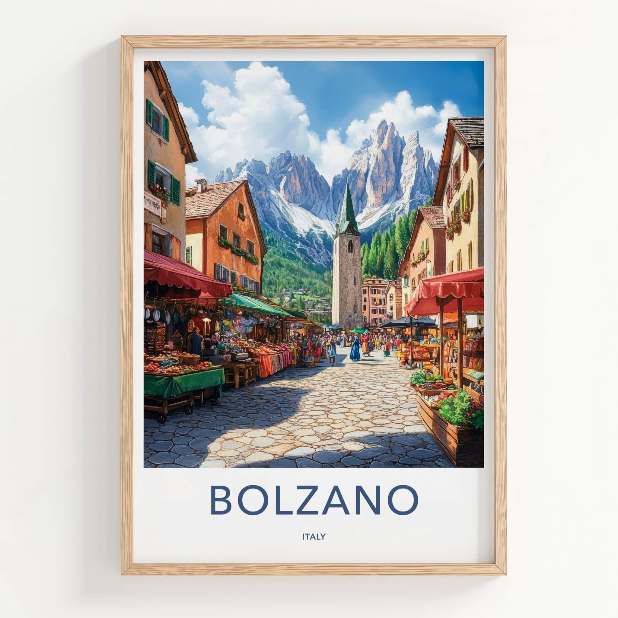 Bolzano Poster - Italy Travel Art - Mountain Village Market Home Decor