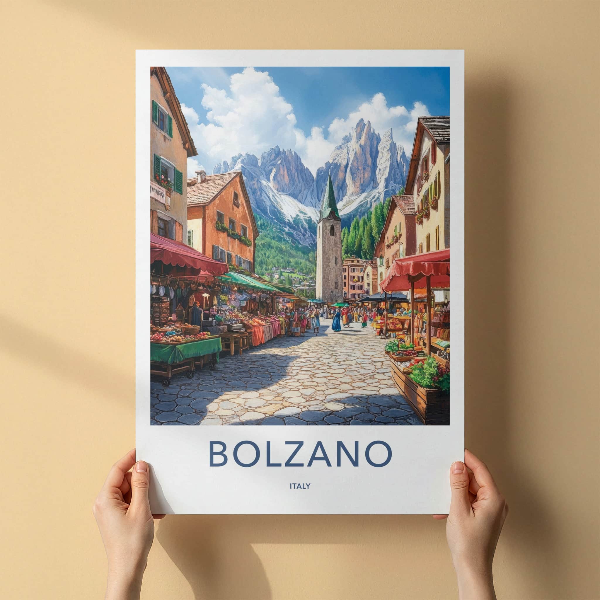 Bolzano Poster - Italy Travel Art - Mountain Village Market Home Decor