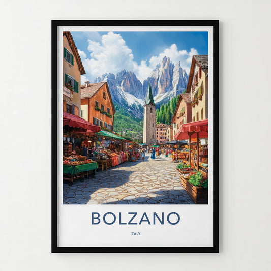 Bolzano Poster - Italy Travel Art - Mountain Village Market Home Decor