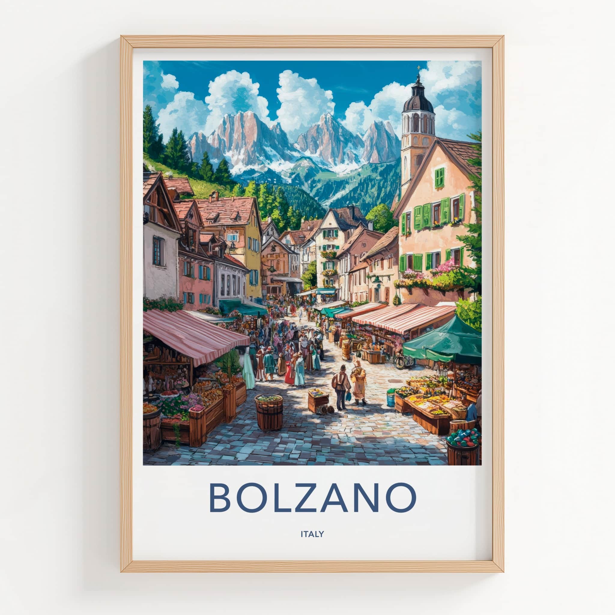 Bolzano Poster - Italy Wall Art - Lively Market Street Home Decor