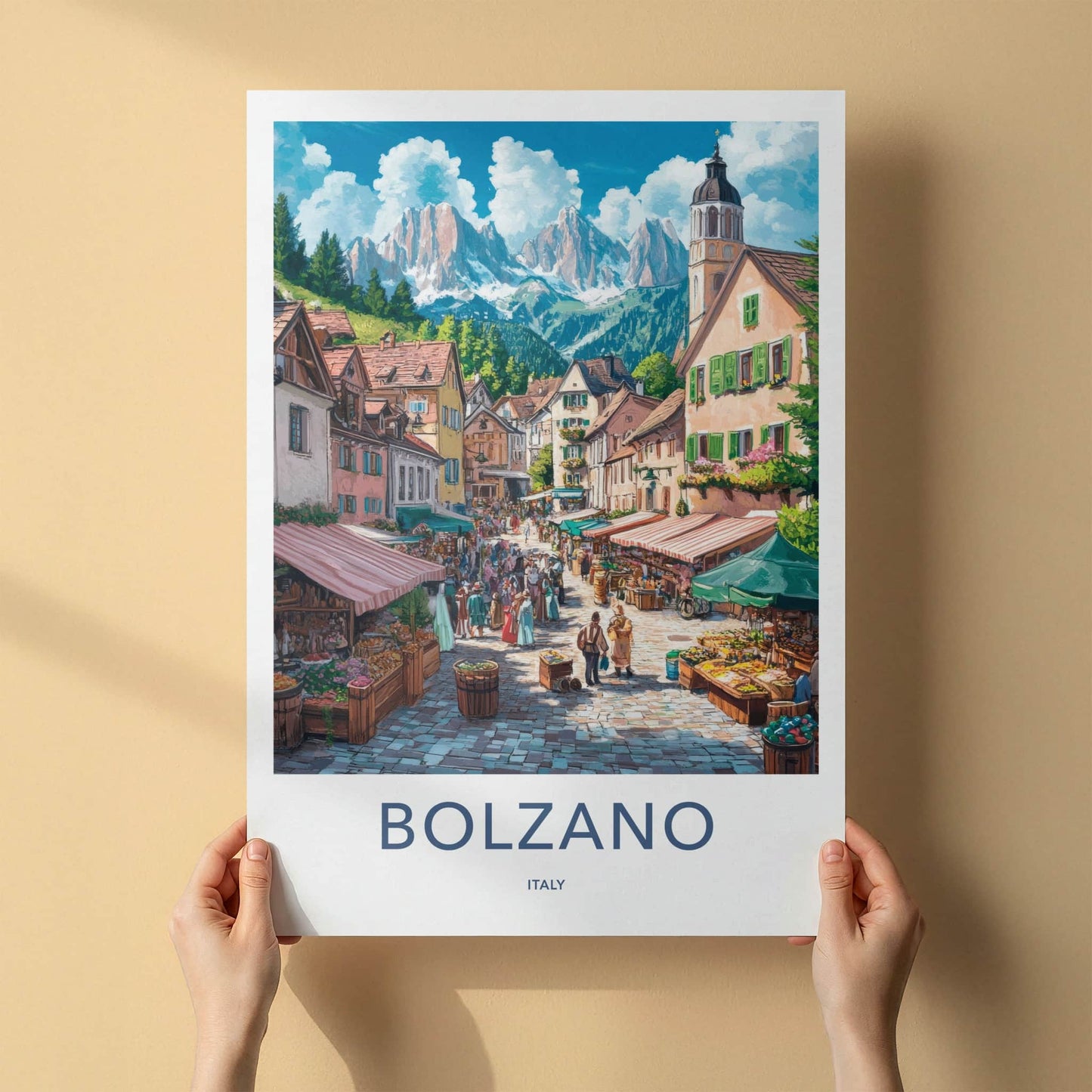 Bolzano Poster - Italy Wall Art - Lively Market Street Home Decor