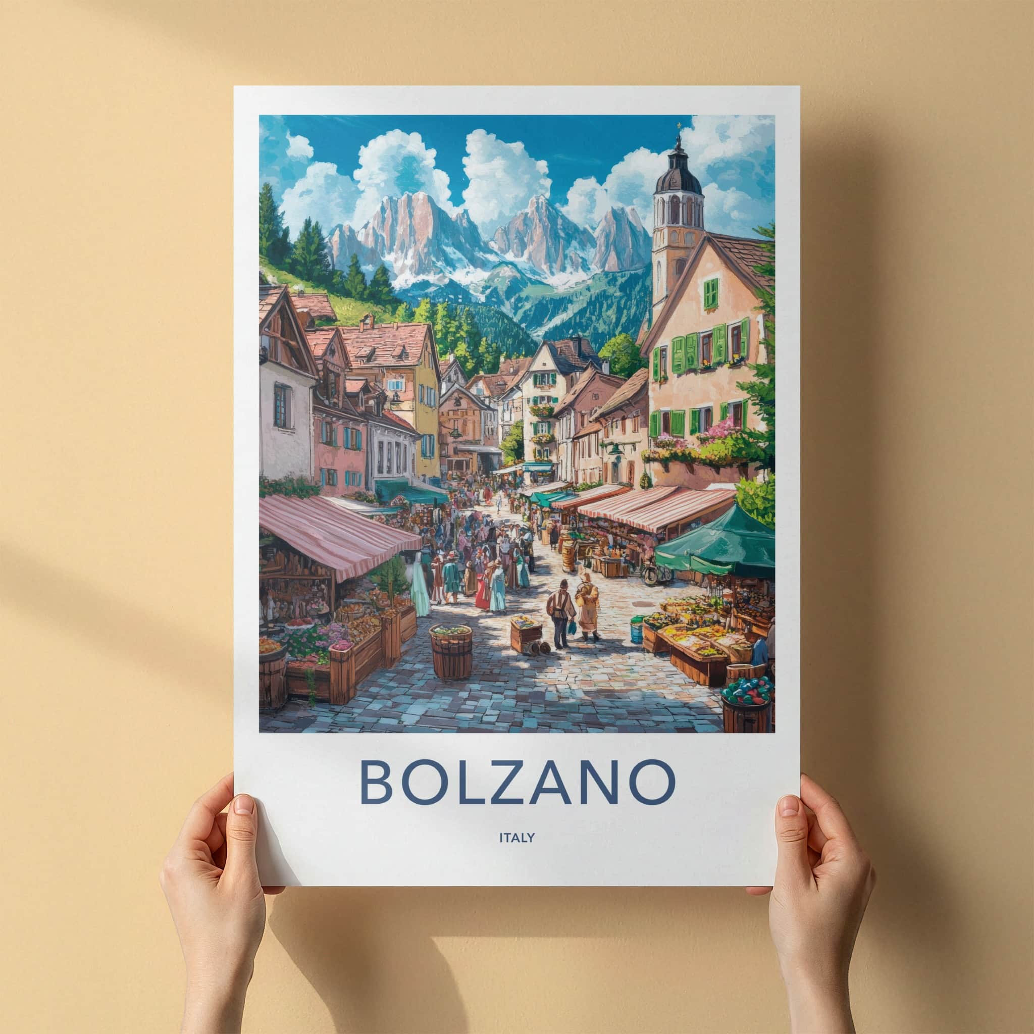 Bolzano Poster - Italy Wall Art - Lively Market Street Home Decor
