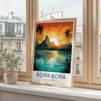 Bora Bora Poster - French Polynesia Fine Art - Island Mountain Sunset Gift