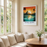 Bora Bora Poster - French Polynesia Fine Art - Island Mountain Sunset Gift