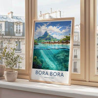 Bora Bora Poster - French Polynesia Travel Art - Overwater Huts Ocean Home Decor