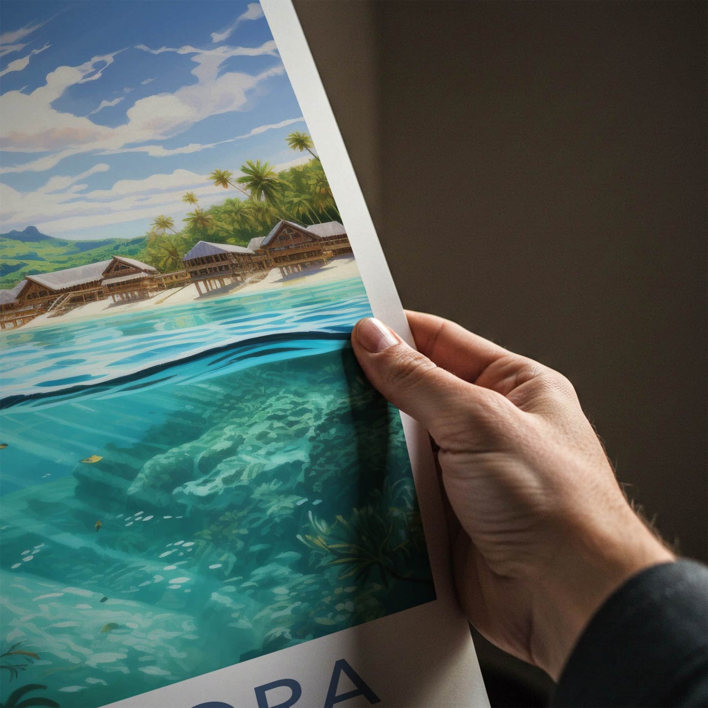 Bora Bora Poster - French Polynesia Travel Art - Overwater Huts Ocean Home Decor