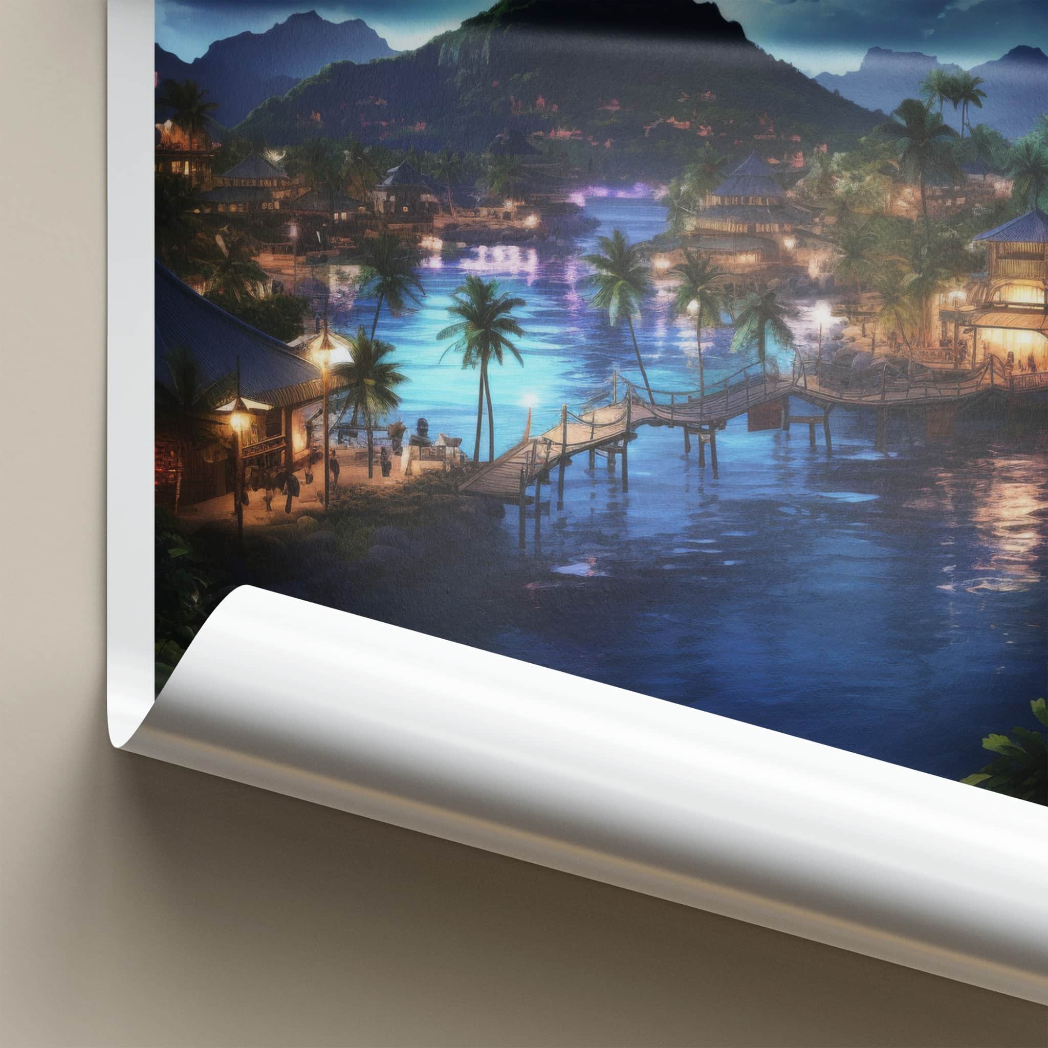 Bora Bora Poster - French Polynesia Travel Art - Tropical Island Night Home Decor