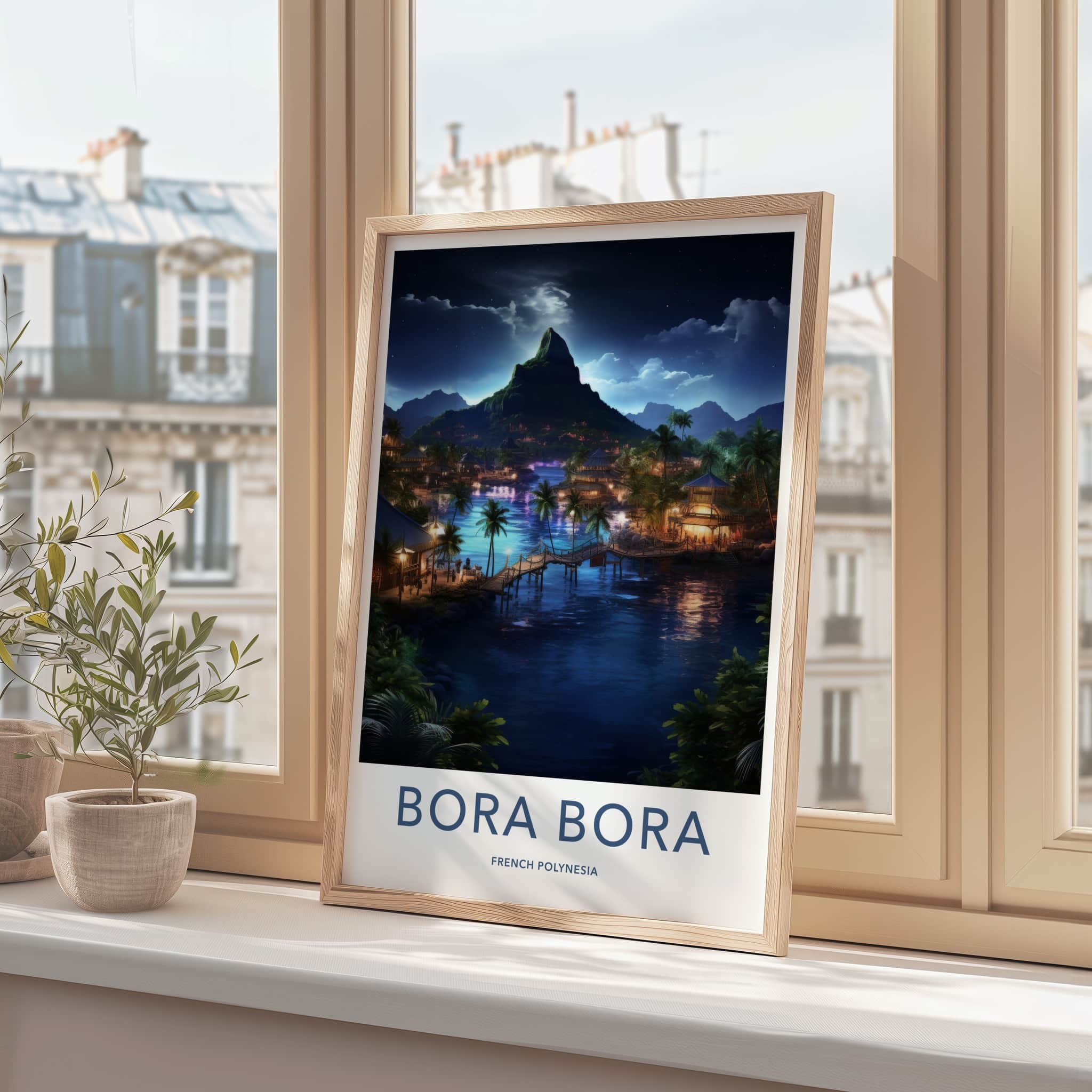 Bora Bora Poster - French Polynesia Travel Art - Tropical Island Night Home Decor