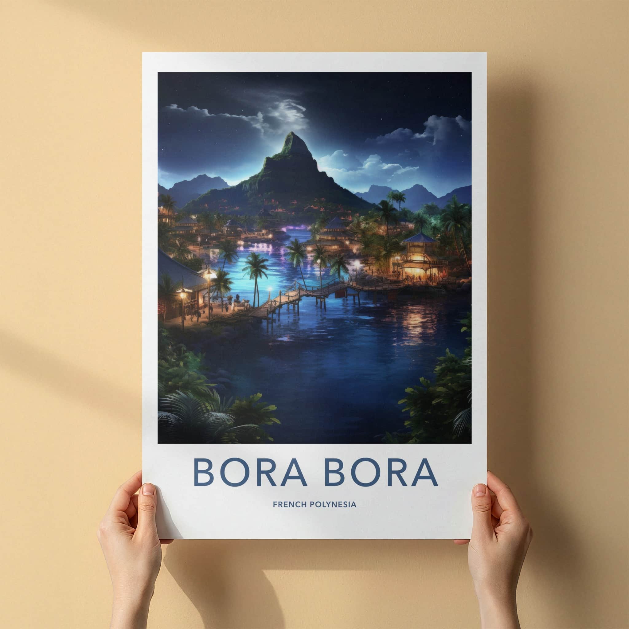 Bora Bora Poster - French Polynesia Travel Art - Tropical Island Night Home Decor