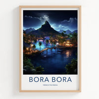 Bora Bora Poster - French Polynesia Travel Art - Tropical Island Night Home Decor