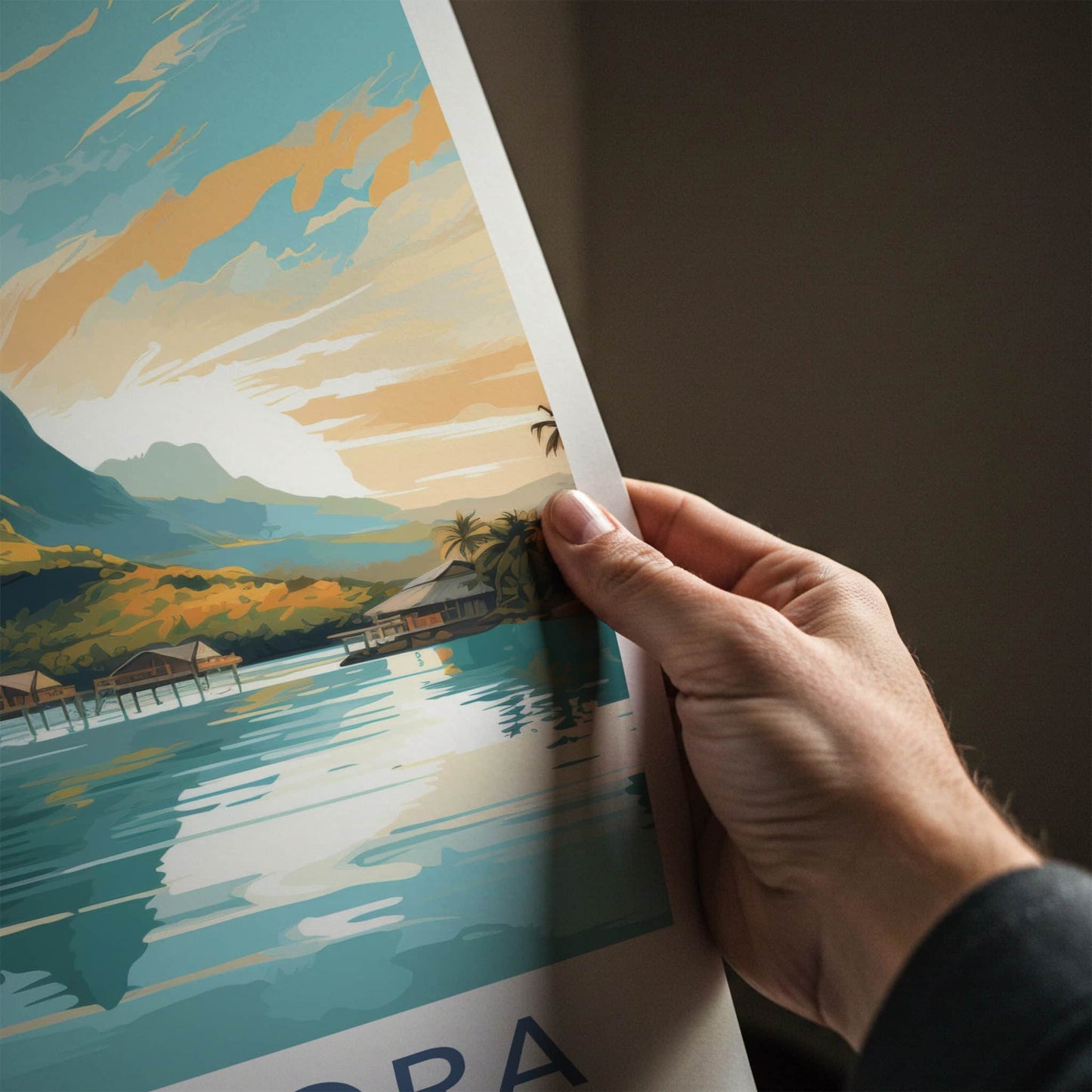 Bora Bora Poster - French Polynesia Travel Print - Overwater Bungalow Scene Home Decor