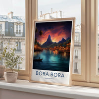 Bora Bora Poster - French Polynesia Wall Art - Mountain Lagoon Village Gift