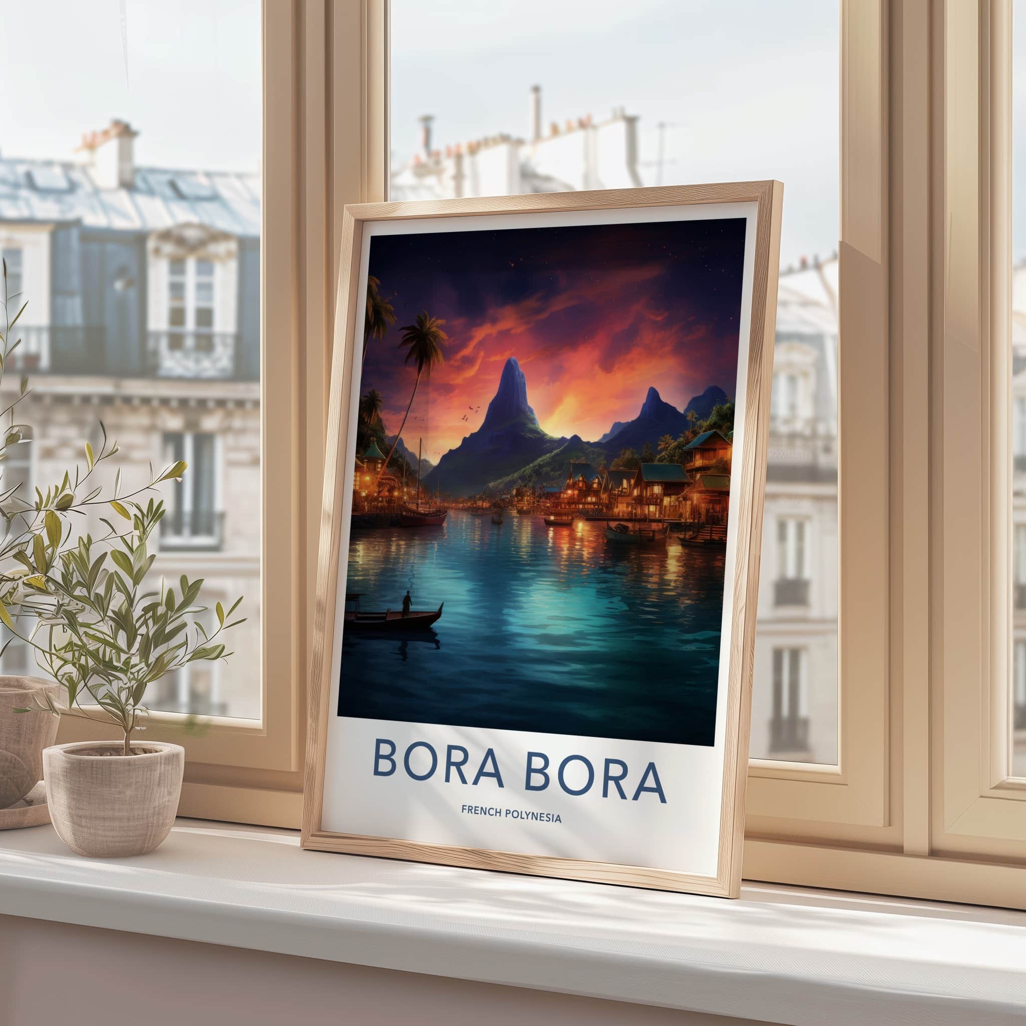 Bora Bora Poster - French Polynesia Wall Art - Mountain Lagoon Village Gift