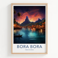 Bora Bora Poster - French Polynesia Wall Art - Mountain Lagoon Village Gift