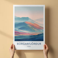 Borgarfjordur Poster - Iceland Travel Art - Layered Pastel Peaks Lounge Decor