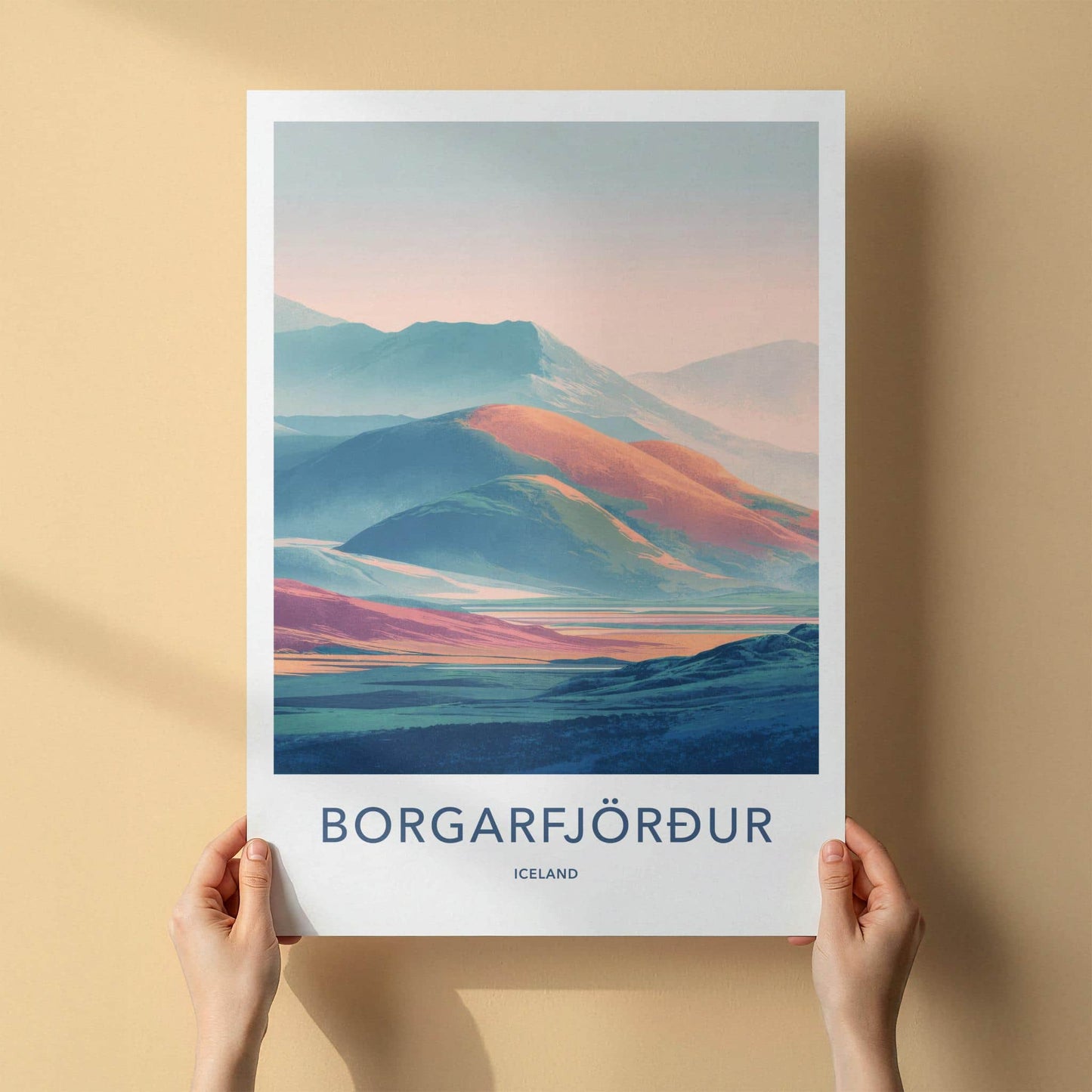 Borgarfjordur Poster - Iceland Travel Art - Layered Pastel Peaks Lounge Decor