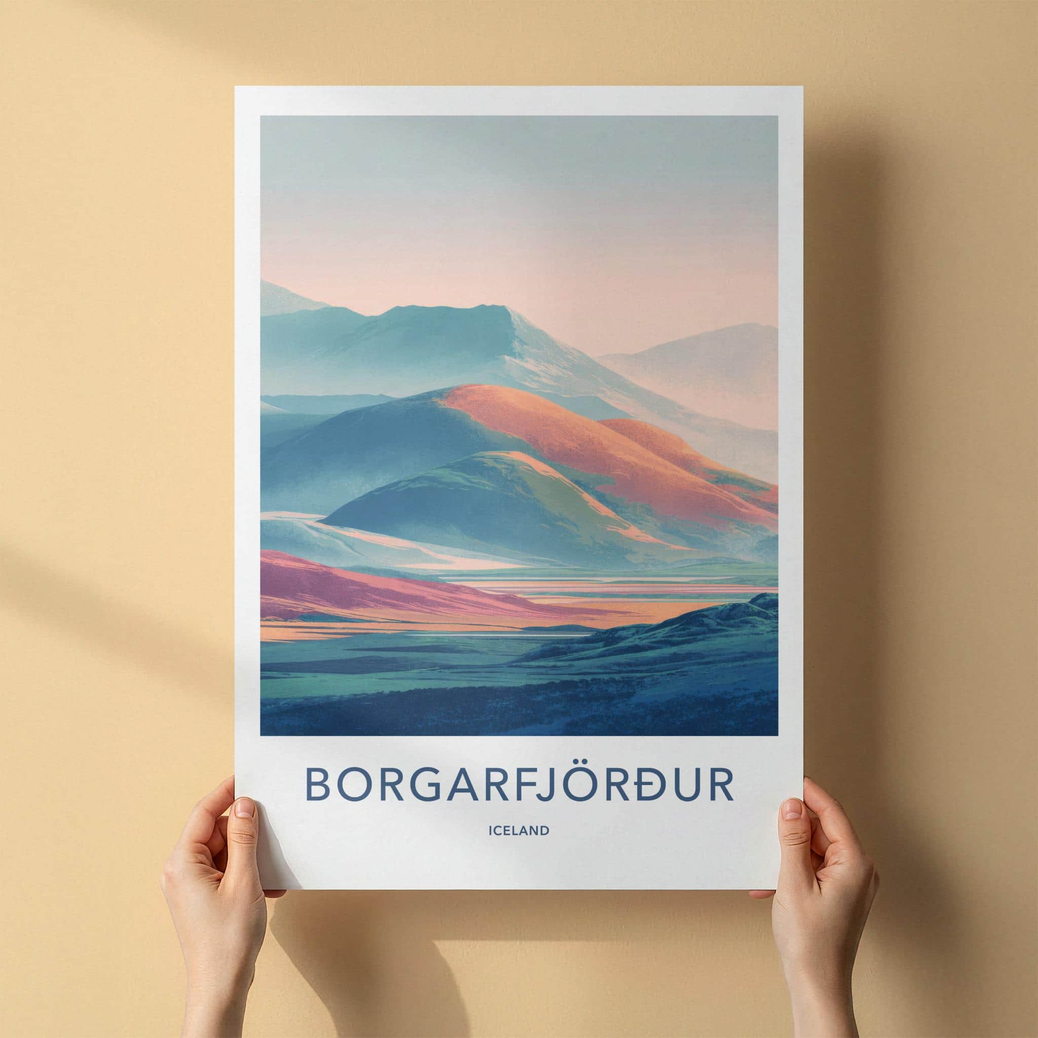 Borgarfjordur Poster - Iceland Travel Art - Layered Pastel Peaks Lounge Decor