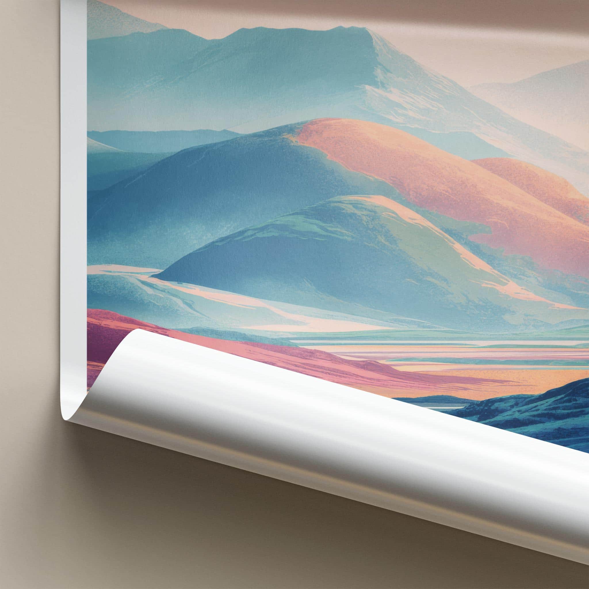 Borgarfjordur Poster - Iceland Travel Art - Layered Pastel Peaks Lounge Decor