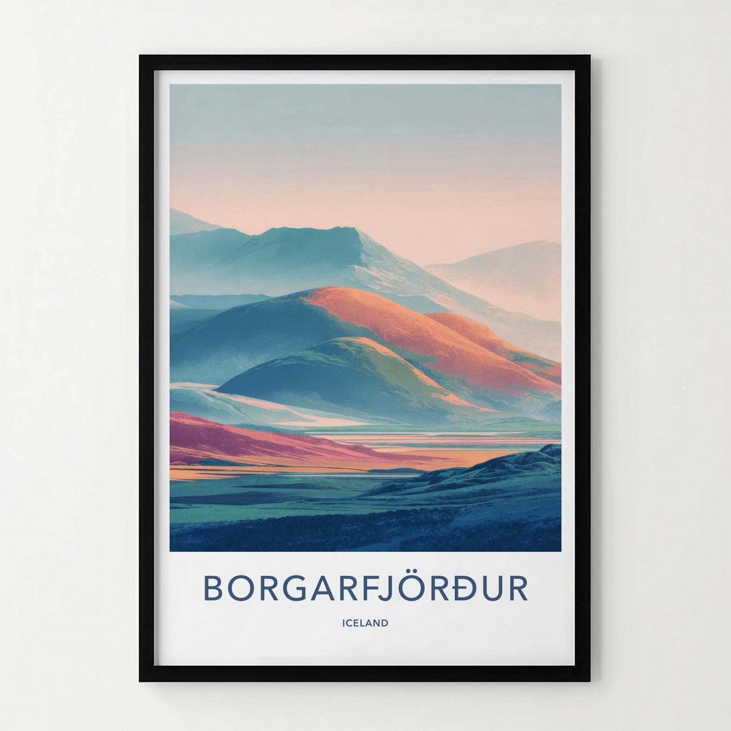 Borgarfjordur Poster - Iceland Travel Art - Layered Pastel Peaks Lounge Decor