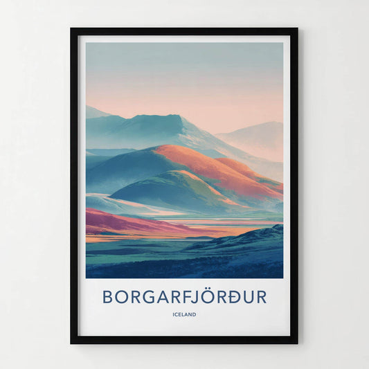 Borgarfjordur Poster - Iceland Travel Art - Layered Pastel Peaks Lounge Decor
