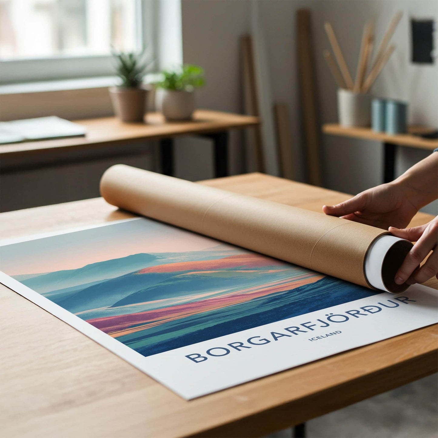 Borgarfjordur Poster - Iceland Travel Art - Layered Pastel Peaks Lounge Decor