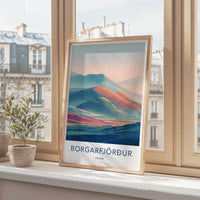 Borgarfjordur Poster - Iceland Travel Art - Layered Pastel Peaks Lounge Decor