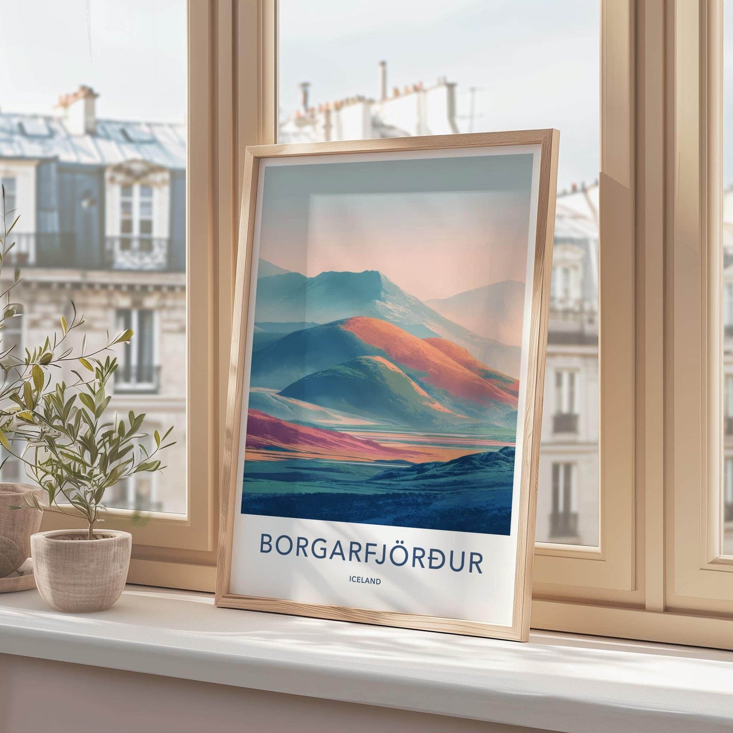 Borgarfjordur Poster - Iceland Travel Art - Layered Pastel Peaks Lounge Decor