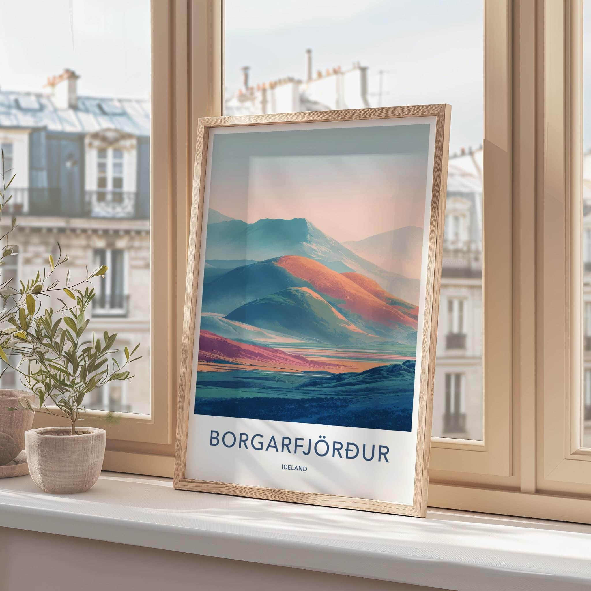 Borgarfjordur Poster - Iceland Travel Art - Layered Pastel Peaks Lounge Decor