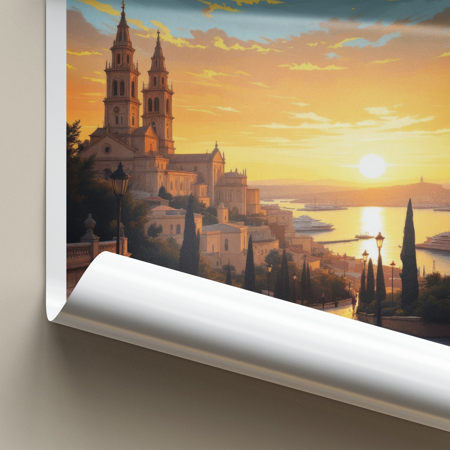 Borgo Vilhena Poster - Malta Travel Art - Coastal Town Sunset Home Decor